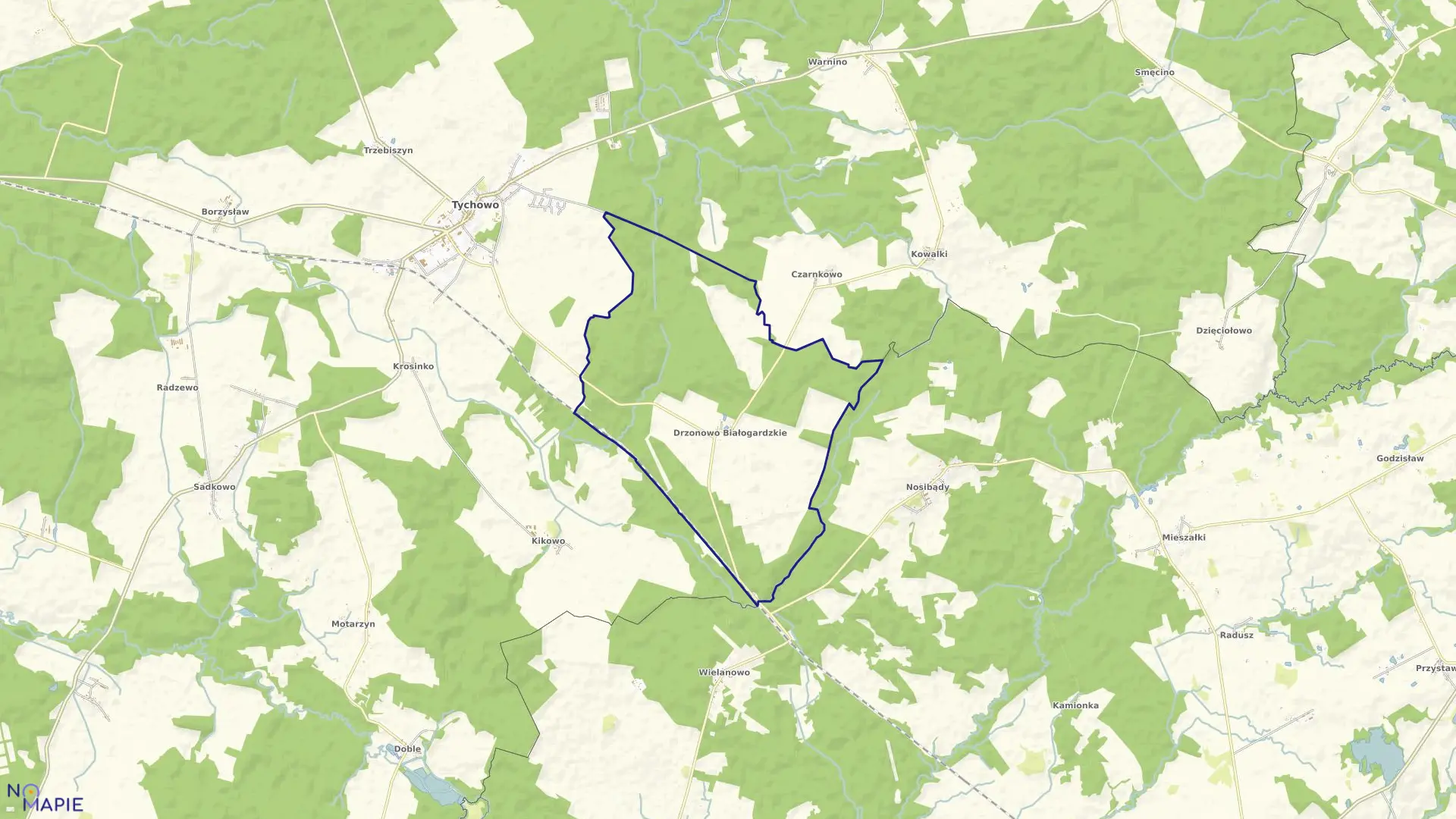 Mapa obrębu Drzonowo Białogardzkie w gminie Tychowo